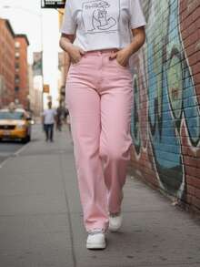 Premium Wide Leg Pants - nguyên tử màu hồng nhạt - Xem 2