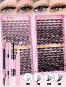 800pcs Thick C-Curl 8-18mm Mixed DIY Eyelash Extension Kit, Includes DIY Lower Lashes, Lash Book, Soft Cluster Lashes, Create Fluffy Natural Y2K Butterfly Makeup Effect With Pink Base Card, Easy To Do Long-Lasting Makeup At Home. Kit Includes DIY Lash Glue, DIY Remover And DIY Lash Tweezers, Suitable For Travel, Daily Wear (Beginner Friendly), Wedding, Date, Party, Holiday, Especially Suitable As Christmas/Halloween/Gift Eyelash Set. - 黑色 - 查看 10