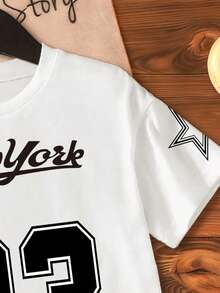 女童夏季休闲数字图案圆领短袖T恤 - 白色 - 查看 4