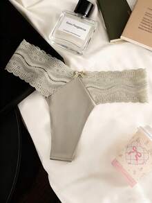 7pack/Set Floral Lace Thong Set Lingerie Seamless Solid Color Lace Patchwork Fashion Thong Panties Contrast Lace Bow Decor Panty Lingerie Bow Tie Thong Briefs Elegant And Comfortable Underwear For Women - 彩色 - 查看 7