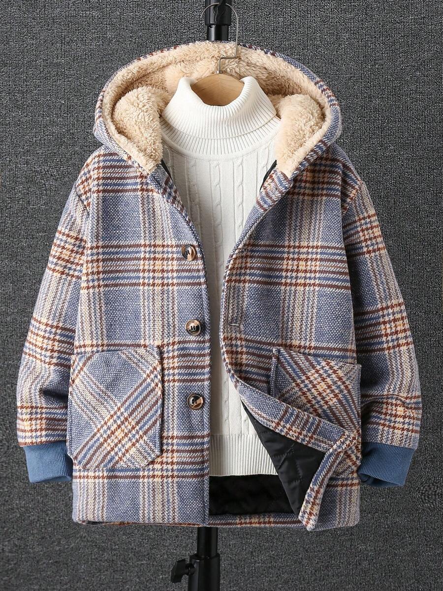 Toddler Boys' Casual Plaid Apricot Fleece Jacket