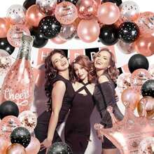 72PCS Decoración de Cumpleaños para Niñas, AivaToba Kit de Globos de Oro Rosa y Negro, Bandera de Feliz Cumpleaños, Celebración para Niñas y Mujeres, para Aniversarios, Cumpleaños, Celebración(default) - Multicolor - Ver 6