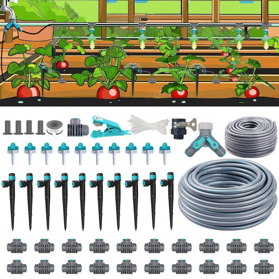Drip Irrigation Kit, Garden Watering System With Quick Connectors,97FT Automatic Irrigation System With 12mm 6mm Irrigation Tubing Hose, Misting Watering System Outdoor Plants - Atomizing Contact and Fan Shape - View 1