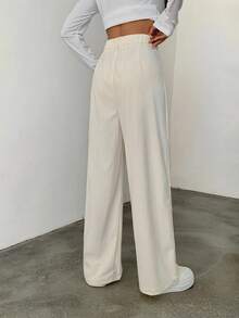 1 Quần dài khóa kéo túi nút bằng polyester màu trơn, thích hợp mặc hàng ngày vào mùa xuân, mùa thu và mùa đông - Màu be - Xem 6