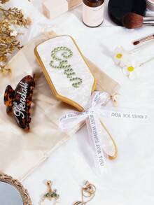 Customized Acrylic & Bamboo Hair Comb With Engraved Name, Rhinestone Hair Brush In Flat Tooth And Wide Tooth Styles, Unique Bridesmaid Gift - Multicolor - View 5