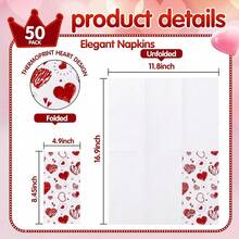 50PCS Red Paper Napkins - Red Heart Napkins Disposable - Heavy Duty Linen Feel Guest Towels For Bathroom, Women' S Day, Wedding, Bridal Shower, Engagement, Party, Galentine,Red - 紅色 - 查看 7