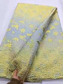 5 Yards/Pc African Jacquard Fabric, Floral Pattern Gold-Plated Lace Fabric, High-Quality Nigerian Sewing Lace Fabric, Fashion Handicraft Material, Suitable For Party Dress, Wedding Gown Sewing, Shiny Fabric, French Red & Blue - Nhiều màu - Xem 21