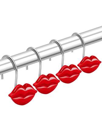 6pcs Valentine's Day: Sexy Red Lips Metal & Resin Shower Curtain Hooks - Easy To Install, Sliding Design, Suitable For Bathroom Decor - Perfect Gift For Romantic Bathroom Decor - Ideal For Couples And Newlyweds