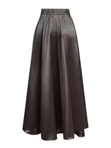 EARO Falda de satén de unicolor para mujer de talla grande, de moda, de alta gama, versátil y elegante para la primavera - gris marrón - Ver 3