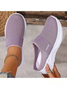 Women's Orthopedic Comfort Slip-On Sneakers - Arch Support With Skin-Friendly Foam, Breathable Knitted Fabric, All-Day Lightweight Walking Shoes, Non-Slip PVC Sole - Suitable For Nurses, Teachers, Standers And Runners, Orthopedic Shoes, Exquisite Pressure Relief Design, Beautiful Embroidery, Soft And Shockproof, Suitable For Long-Term Standing, Comfortable And Lightweight Women's Walking Sneakers, Women's Sports Casual Shoes - 紫色 - 查看 2