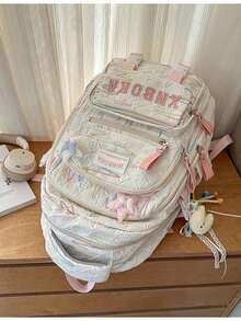 Large Capacity Stylish Contrast Color College Student Backpack With Multi-Layers And Star Pendant - Multicolor - View 8