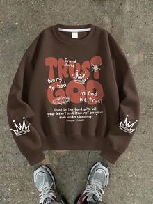 1PC Boy Inspirational And Faith - Based Text And Pattern Print Crew Neck Sweatshirt, Soft And Comfortable, Spring Autumn Daily Casual Wear