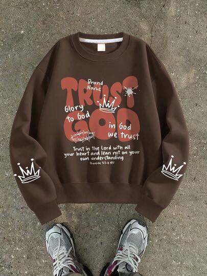 1PC Boy Inspirational And Faith - Based Text And Pattern Print Crew Neck Sweatshirt, Soft And Comfortable, Spring Autumn Daily Casual Wear