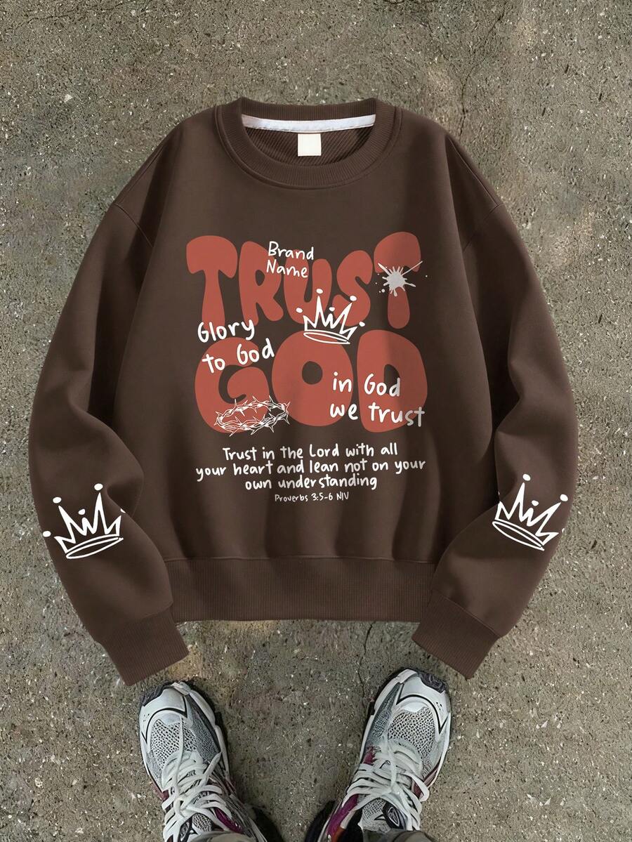 1PC Boy Inspirational And Faith - Based Text And Pattern Print Crew Neck Sweatshirt, Soft And Comfortable, Spring Autumn Daily Casual Wear