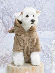 熊图案抓绒连帽可爱宠物外套