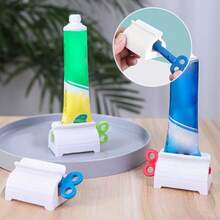 3件套创意DIY牙膏挤压器，滚轮挤压器，固定夹，适用于牙膏收纳架、牙膏、洗面奶、护手霜滚轮挤压器、牙膏架、旋转牙膏分配器 - 彩色 - 查看 2