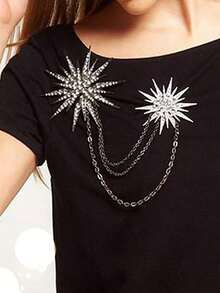 1pc Eight-Pointed Star Shape Diamond-Encrusted Brooch, Creative Tassel Brooch Set For Casual Daily Wear - 金色 - 查看 6