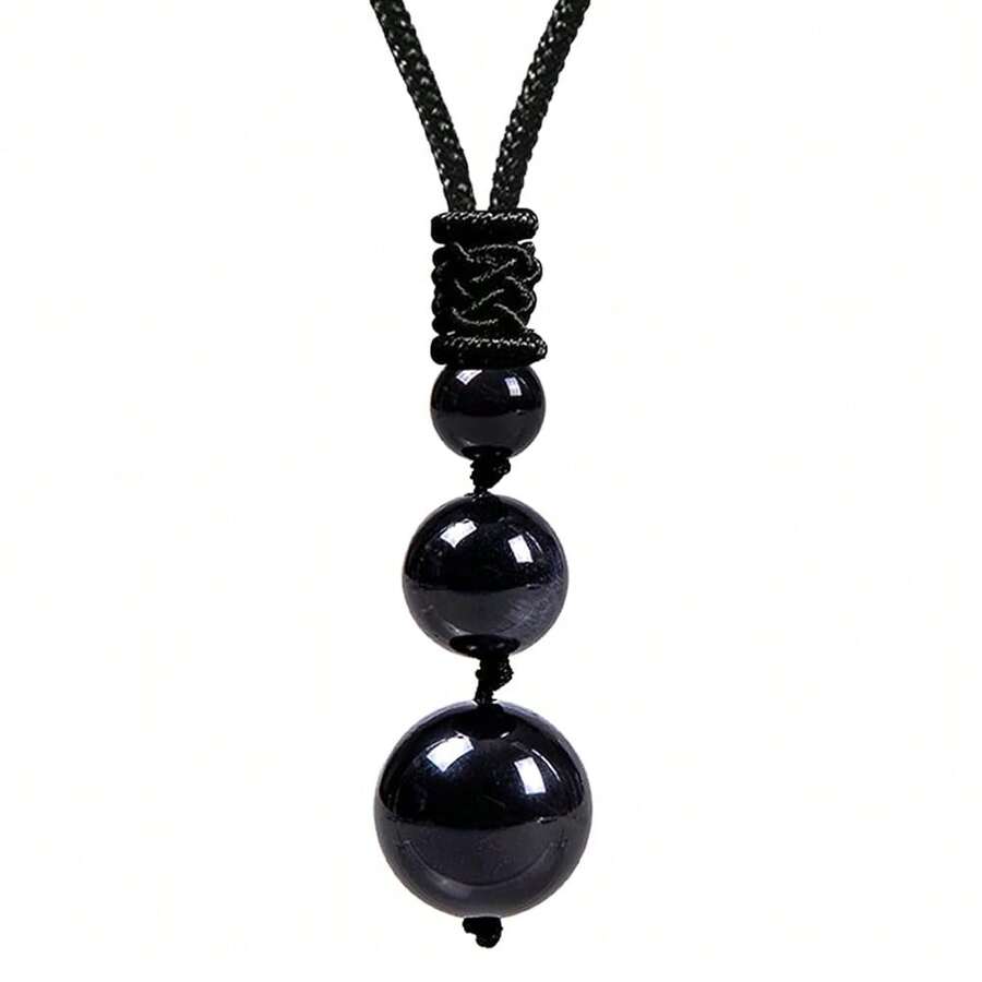 Crystal Necklaces For Women Men, Energy Necklace For Protection, Crystals And Healing Stones Pendant Jewelry For Spiritual,Blackobsidian(3beads) - 黑曜石(3顆珠子) - 查看 1