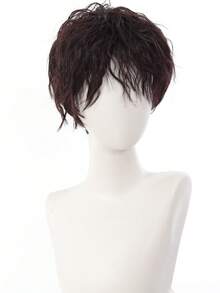 男士棕黑色天然蓬松羊毛卷短发日式男士小卷发高品质合成假发嘻哈摇滚风格，适合日常佩戴或派对 - 彩色 - 查看 10