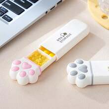 1个创意迷你猫爪印收纳盒，带3个隔层 - 便携式药盒、首饰盒和小物件收纳盒 - 耐用塑料材质，小巧设计，猫爪印盖，粉色，适合旅行、居家、办公 - 时尚实用