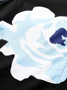 男士轻便休闲印花夹克，花卉图案外套，复古风，时尚大衣，长袖，翻领拉链设计，四季皆宜，街头摇滚风格，适合春秋季穿着 - 黑色 - 查看 4