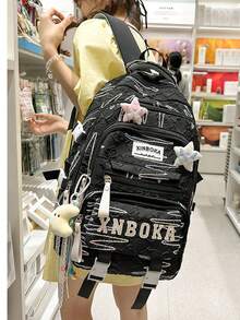 Large Capacity Stylish Contrast Color College Student Backpack With Multi-Layers And Star Pendant - Multicolor - View 9