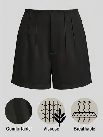 Shorts casuales de mujer con cintura plegada elegante