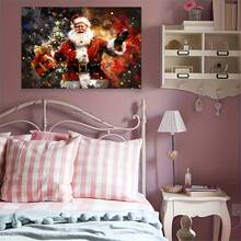 1 pieza de póster impreso en lienzo de Navidad, Feliz Navidad, Santa Claus y saludo, decoración de arte mural perfecta para él y su regalo - Enmarcado - transparente - Ver 4