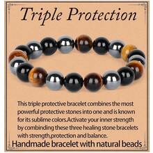 LPBeads Handmade Natural Gemstone Stretch Elastic Bracelet Healing Crystal Round Stone Beads Jewelry Gifts For Women Men,10mm,FFOnyxssssTigerHematiteMixed - FOnyxssTigerHematiteMixed - 查看 1