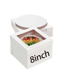 10个/1个/蛋糕盒带蛋糕底板（10个盒子和10个底板），12x12x8英寸/10x10x8英寸白色烘焙盒，带抽绳，适用于蛋糕、饼干、糕点、馅饼、婚礼、生日、万圣节等场合。 - 白色+底托 - 查看 16