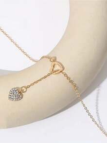 1 pièce Collier pendentif minimaliste et chic avec cœur ajouré et strass pour femmes, chaîne polyvalente pour la clavicule, convient pour un port quotidien - Doré - Voir 4