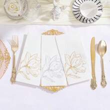 50 Pack Silver Magnolia Napkins - Silver Floral Disposable Napkins - Cloth-Like Feel Dinner Paper - Vintage Heavy Duty Hand Towels For Bathroom Wedding Holiday Party Bridal Decorative Towels,Silver - 銀色 - 查看 9