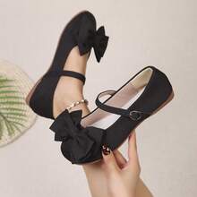Comfortable Casual Preppy Style Bow Decor Flats, Suitable For Office Wear All Season - Black - View 4
