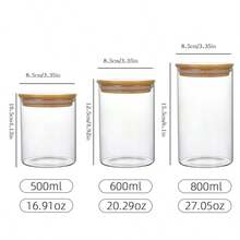 1pc 16.91oz/20.29oz/27.05oz Glass Food Storage Container With Bamboo Lid, For Spices, Salt, Sugar, Coffee Beans, Cookies, Candies And Pasta
