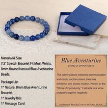 LPBeads Handmade Natural Gemstone Stretch Elastic Bracelet Healing Crystal Round Stone Beads Jewelry Gifts For Women Men,8mm,BlueAventurine - 藍色東陵石 - 查看 5
