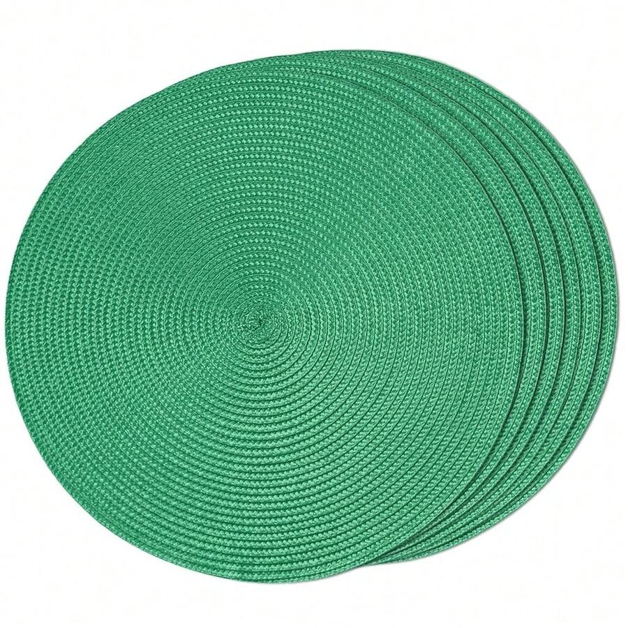 FunWheat Round Braided Placemats Set Of 6 Table Mats For Dining Tables Woven Washable Non-Slip Place Mats 15 Inch(Holly Green, 6pcs),HollyGreen15inchessetof6 - HollyGreen15inchessetof6 - View 1