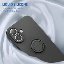 1pc Silicone Liquid Integrated Ring Grip Phone Case, Full Coverage Phone Case With Built-In Scratch-Resistant Lining, Compatible With Galaxy Z Flip3, Galaxy Z Flip4, Galaxy Z Flip5, Galaxy Z Flip6, Galaxy Z Flip7 / 16 Pro, 16 Pro Max, 16, 16 Plus, 17 Pro Max, 17 Pro, 17, 15 Pro Max, 15 Pro, 15 Plus, 15, 14 Pro Max - Dark Green - View 7