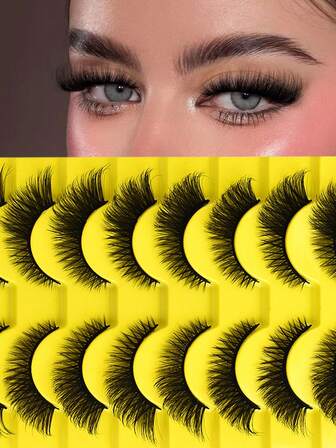 10 Pairs Fox Eye 3D Faux Mink False Eyelashes, Anti Allergic Full Cat Eye Style, Enhance Eye Length, Natural Look & Comfortable Wear