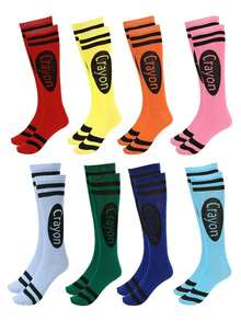 4 Pcs Colorful Striped Knee High Socks, Fashionable, Innovative, Skin-Friendly, Soft & Tight-Fitting, Suitable For Women - Multicolor - View 7