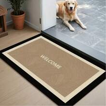 1 Stück strapazierfähige europäische minimalistische Willkommens-Fußmatte - Innen-/Außenbereich Eingangsmatte mit "WILLKOMMEN" Design, beige und schwarze Ränder, geeignet für Veranda, Terrasse, Eingangsbereich - nur von Hand waschen, Eingangsmatte für die Haustür - Verschiedenfarbig - Übersicht 4
