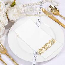 50PCS Gold Napkins Disposable - White And Gold Paper Napkins - Cloth-Like Feel Dinner Paper - Elegant Heavy Duty Hand Towels For Bathroom Than1ks 1giving Party Bridal Decorative Reception,White-1 - 白色-1 - 查看 5