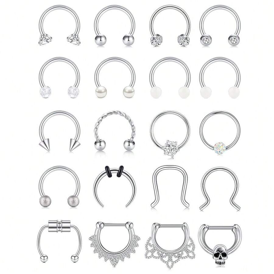 Mayhoop 16G 20Pcs Surgical Steel Nose Rings Septum Rings Captive Bead Rings Horseshoe Piercing Jewelry Cartilage Helix Daith Tragus Earring Hoop Lip Hinged Seamless Nose Hoop Ring For Women Men,Silver - Bạc - Xem 1