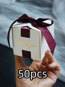 50 Stücke Hochzeitsbevorzugungen Geschenkbox Souvenirs Geschenkbox mit Schleife Süßigkeitenboxen für Geburtstags-Event Party Zubehör