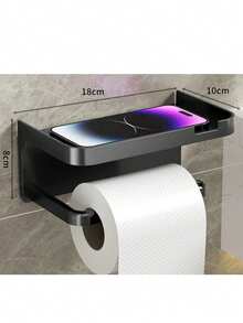 2/1 Pc No Drilling Matte Black Tissue Holder Wall Mounted - Self-Adhesive Toilet Paper Hanger With Sturdy Storage Rack, Premium Adhesive Tape For Strong Adhesion, Suitable For Bathroom, Kitchen, Toilet, Small Spaces - Modern Space-Saving Bath Organizer With Sleek Matte Finish - Multicolor - View 16