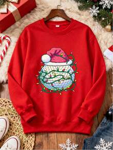 Sweatshirt para Mujer con estampado de bola de golf y gorro navideño, ideal para fiestas navideñas y regalos, cómoda y stylish para el invierno - Rojo - Ver 3