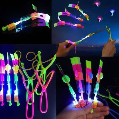 Brinquedo Voador Rotativo Helicoptero Led Foguete Lançador Luminoso Criança
