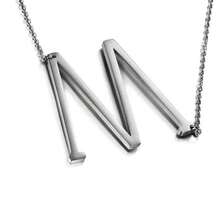 MOMOL Sideways Initial Necklace 18K Gold Plated Stainless Steel Large Big Letters Pendant Necklace Script Name Monogram Necklaces For Women,MSilver - MSilver - 查看 1