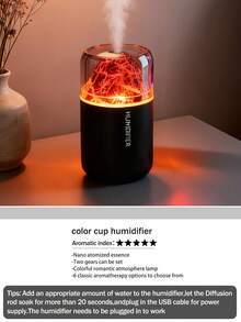 1个180毫升车载火山加湿器，USB供电，2种工作模式，7色LED灯，缺水智能断电，静音喷雾，家用电动空气清新剂，火山效果香薰灯和精油扩散器，非常适合房间装饰、办公室、客厅、桌面、汽车使用，送给女性的礼物。