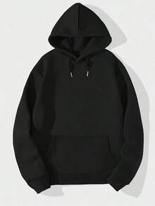 Men's Long Sleeve Drawstring Hoodie - Black - View 1