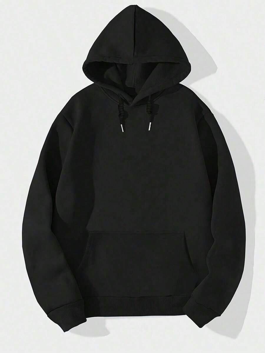 Men's Long Sleeve Drawstring Hoodie - Black - View 1